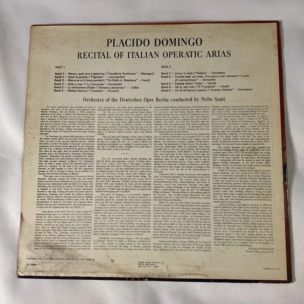 PLACIDO DOMINGO - RECITAL OF ITALIAN OPERATIC ARIAS - VINYL RECORD ✨✨✨ - Picture 2 of 6